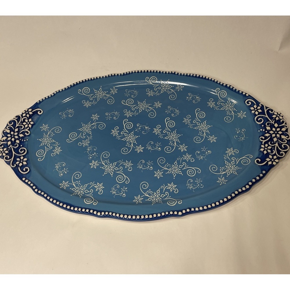 Temptations Floral Lace Oval Serving Platter 18"x11" Temp-tations by Tara Blue